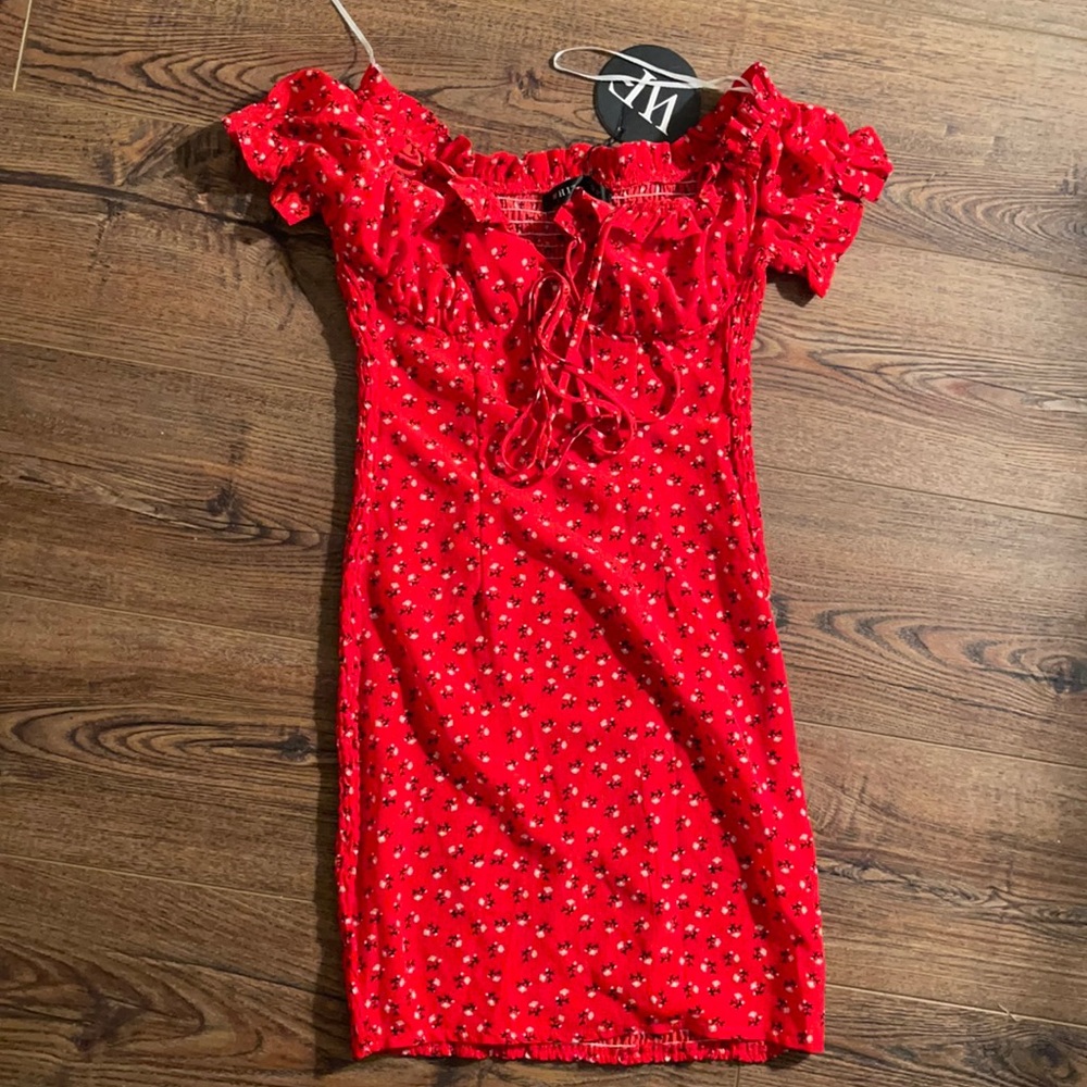 White Fox red floral mini dress